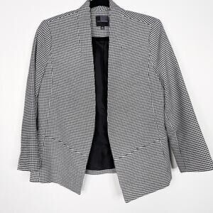 The Limited Houndstooth Knit Blazer Black White Medium M 3/4 Sleeve Work Office